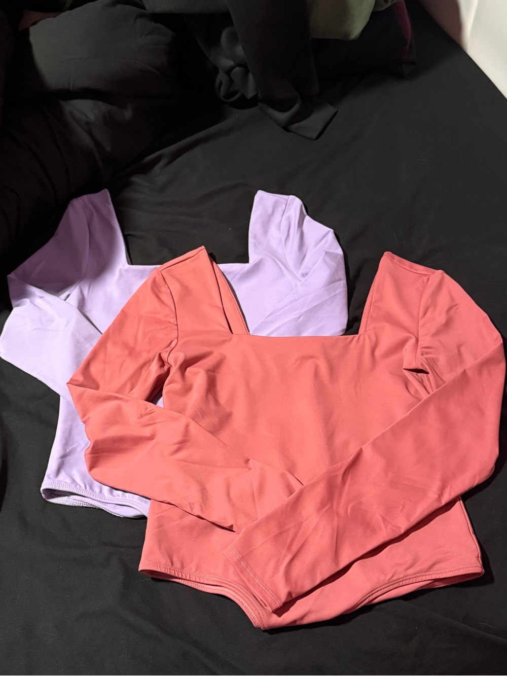 Square Neck Long Sleeve Bodysuits - Coral and Lavender